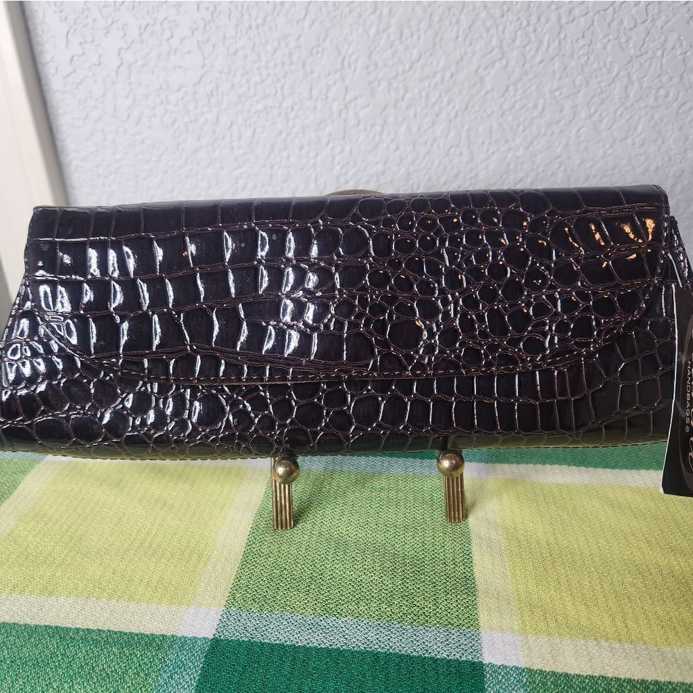 NWT Tianni Brown Faux Crocodile Leather Handbag Clutch